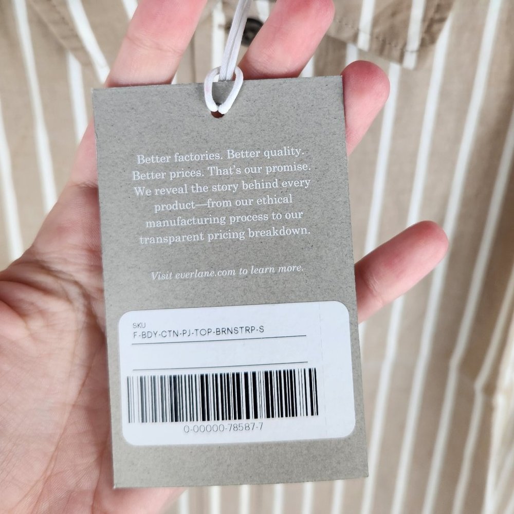 NWT Everlane Brown Stripe Button Up Collared PJ Pajama Shirt sz S - Picture 7 of 8